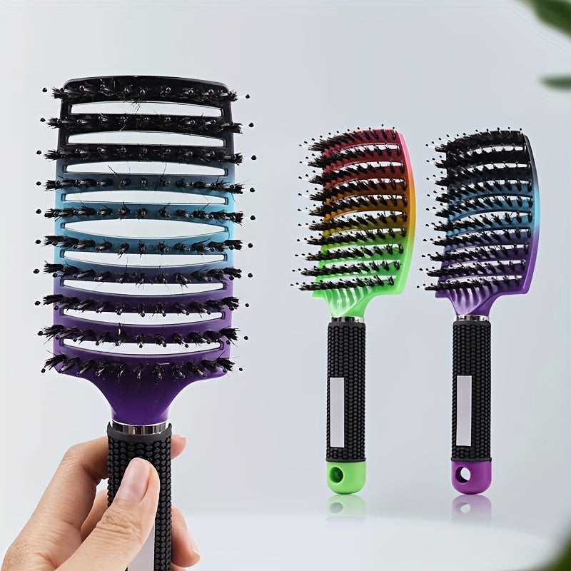WANMEI Gradient Color Bristle + Nylon Massage Comb, Large Curved Styling Comb, Volumizing Styling Comb, Ridged Comb, Hair Styling Tool - Wedding/Mother's Day Gift for Friends, Random Handle Style