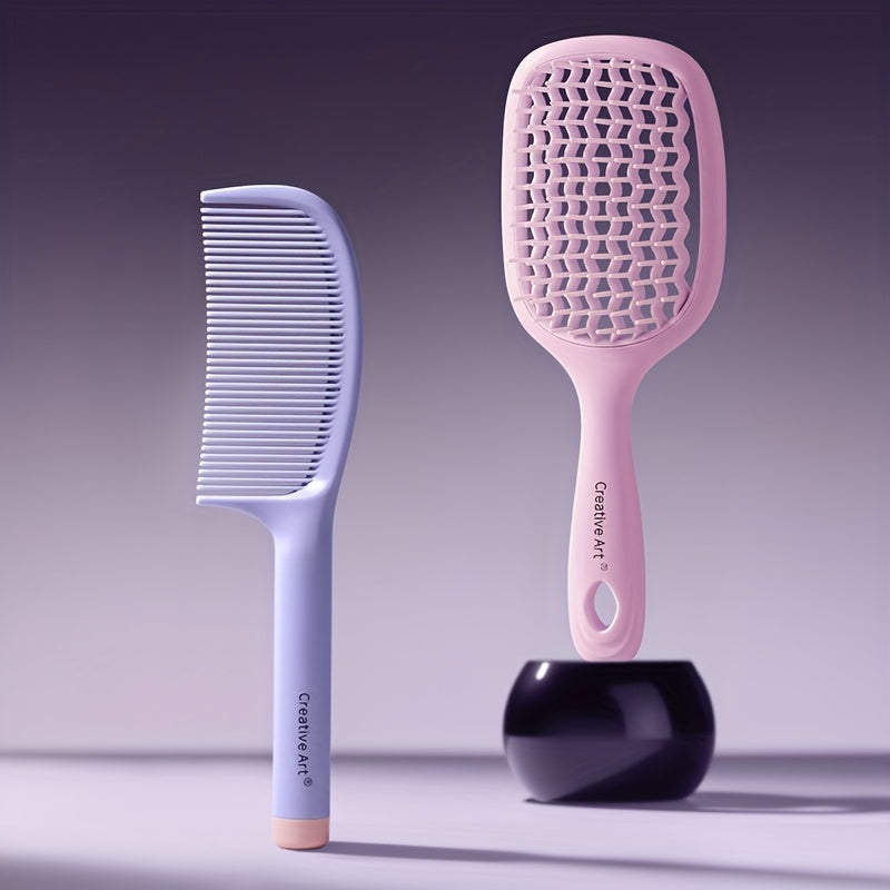 1pc/2pcs Square Hollow Hair Brush for Men and Women | Wide Tooth Comb for Easy Detangling and Scalp Massage, Vented Detangling Wet Hair Brush, Bouncing Comb for All Hair Types Wet & Dry Hair, Nylon Bristles, ABS Plastic Handle
