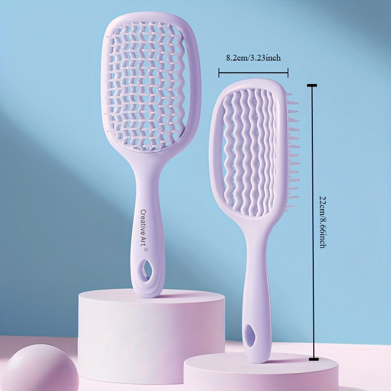 1pc/2pcs Square Hollow Hair Brush for Men and Women | Wide Tooth Comb for Easy Detangling and Scalp Massage, Vented Detangling Wet Hair Brush, Bouncing Comb for All Hair Types Wet & Dry Hair, Nylon Bristles, ABS Plastic Handle