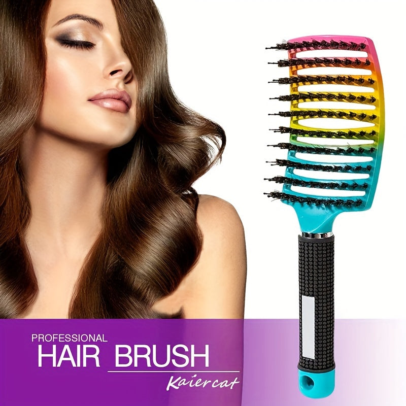 WANMEI Gradient Color Bristle + Nylon Massage Comb, Large Curved Styling Comb, Volumizing Styling Comb, Ridged Comb, Hair Styling Tool - Wedding/Mother's Day Gift for Friends, Random Handle Style