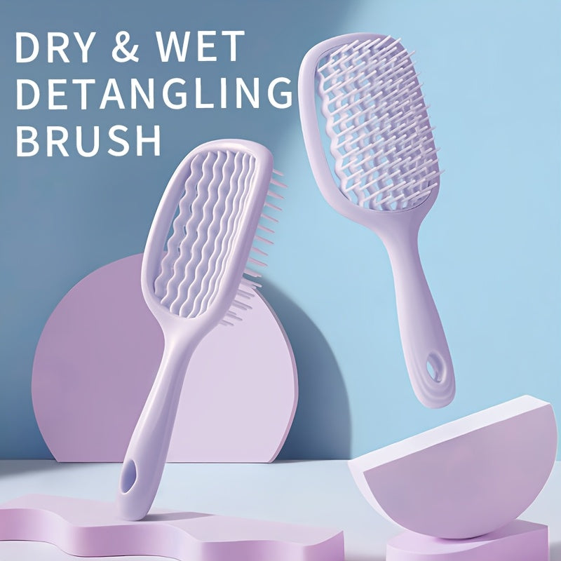 1pc/2pcs Square Hollow Hair Brush for Men and Women | Wide Tooth Comb for Easy Detangling and Scalp Massage, Vented Detangling Wet Hair Brush, Bouncing Comb for All Hair Types Wet & Dry Hair, Nylon Bristles, ABS Plastic Handle