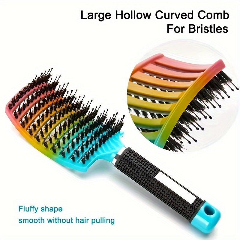 WANMEI Gradient Color Bristle + Nylon Massage Comb, Large Curved Styling Comb, Volumizing Styling Comb, Ridged Comb, Hair Styling Tool - Wedding/Mother's Day Gift for Friends, Random Handle Style