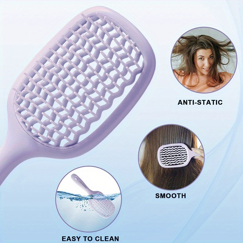 1pc/2pcs Square Hollow Hair Brush for Men and Women | Wide Tooth Comb for Easy Detangling and Scalp Massage, Vented Detangling Wet Hair Brush, Bouncing Comb for All Hair Types Wet & Dry Hair, Nylon Bristles, ABS Plastic Handle