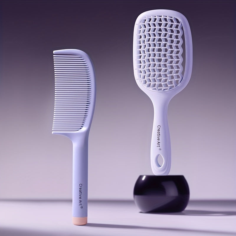 1pc/2pcs Square Hollow Hair Brush for Men and Women | Wide Tooth Comb for Easy Detangling and Scalp Massage, Vented Detangling Wet Hair Brush, Bouncing Comb for All Hair Types Wet & Dry Hair, Nylon Bristles, ABS Plastic Handle