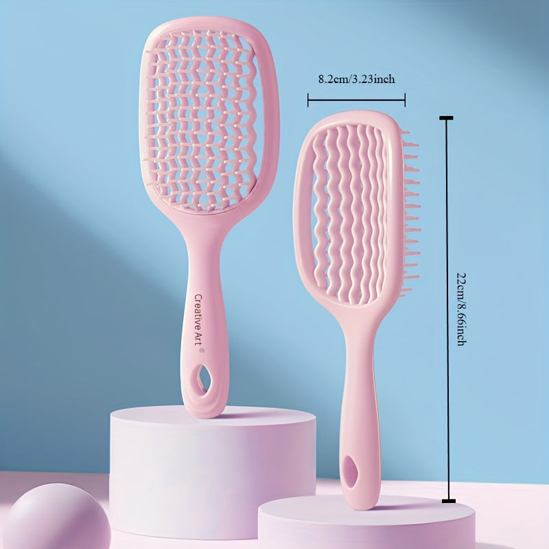 1pc/2pcs Square Hollow Hair Brush for Men and Women | Wide Tooth Comb for Easy Detangling and Scalp Massage, Vented Detangling Wet Hair Brush, Bouncing Comb for All Hair Types Wet & Dry Hair, Nylon Bristles, ABS Plastic Handle