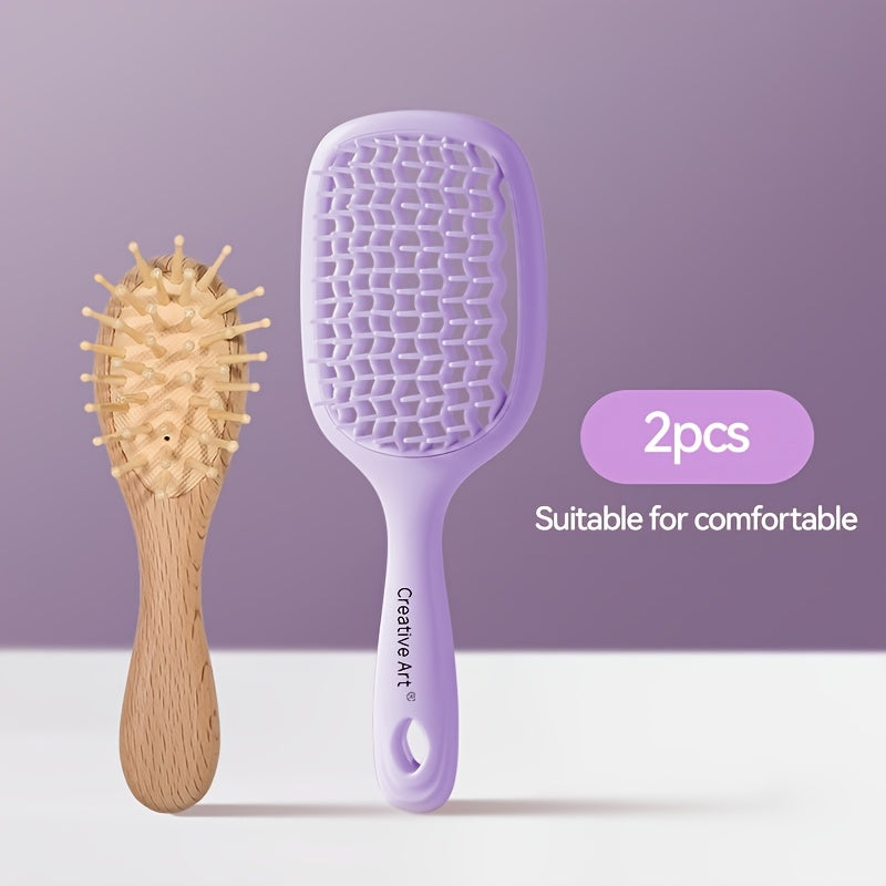 1pc/2pcs Square Hollow Hair Brush for Men and Women | Wide Tooth Comb for Easy Detangling and Scalp Massage, Vented Detangling Wet Hair Brush, Bouncing Comb for All Hair Types Wet & Dry Hair, Nylon Bristles, ABS Plastic Handle