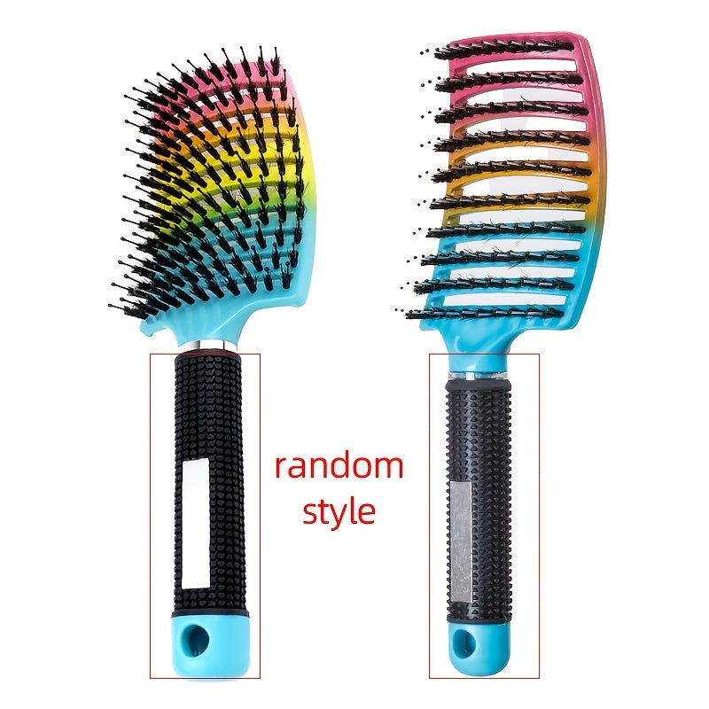WANMEI Gradient Color Bristle + Nylon Massage Comb, Large Curved Styling Comb, Volumizing Styling Comb, Ridged Comb, Hair Styling Tool - Wedding/Mother's Day Gift for Friends, Random Handle Style