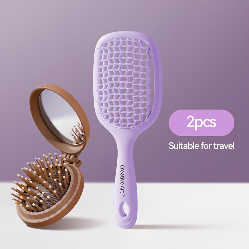 1pc/2pcs Square Hollow Hair Brush for Men and Women | Wide Tooth Comb for Easy Detangling and Scalp Massage, Vented Detangling Wet Hair Brush, Bouncing Comb for All Hair Types Wet & Dry Hair, Nylon Bristles, ABS Plastic Handle